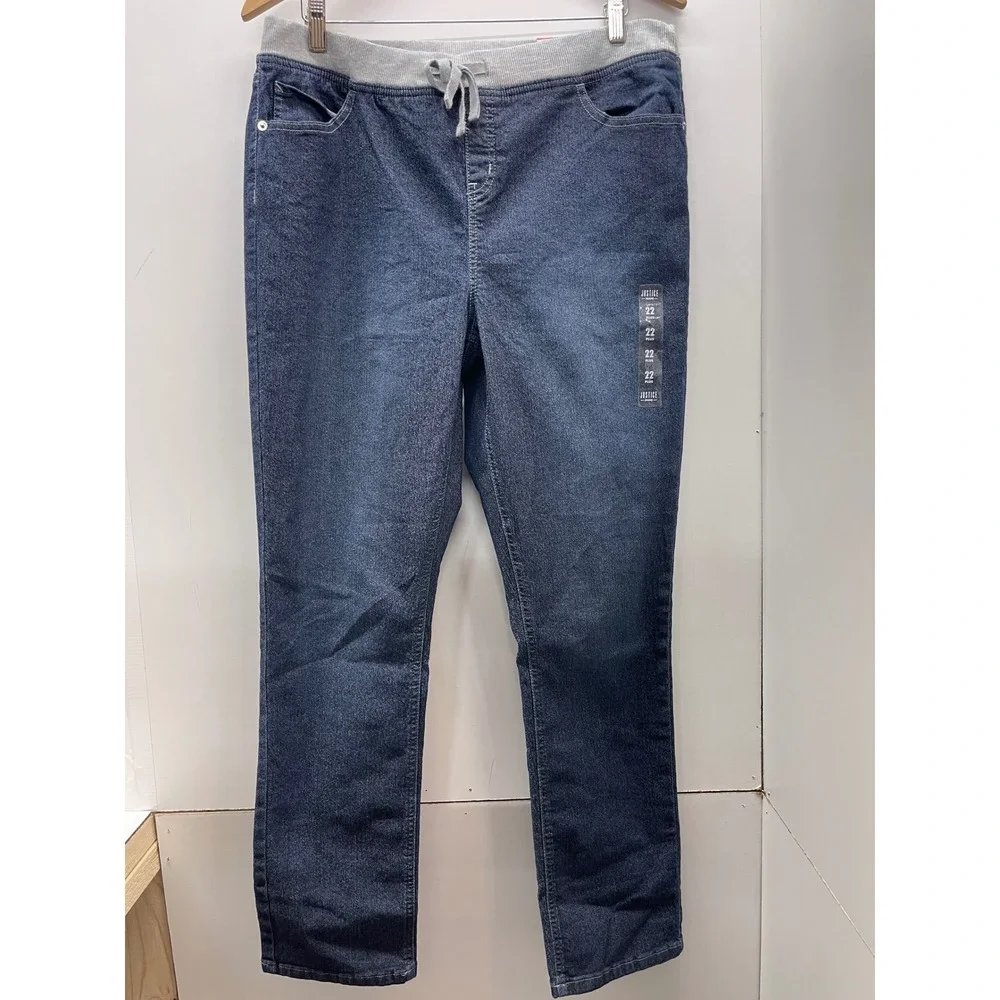 Justice Girls Skinny Jeans 22 Plus Blue Denim Mid Rise Knit Waist Soft Stretchy
